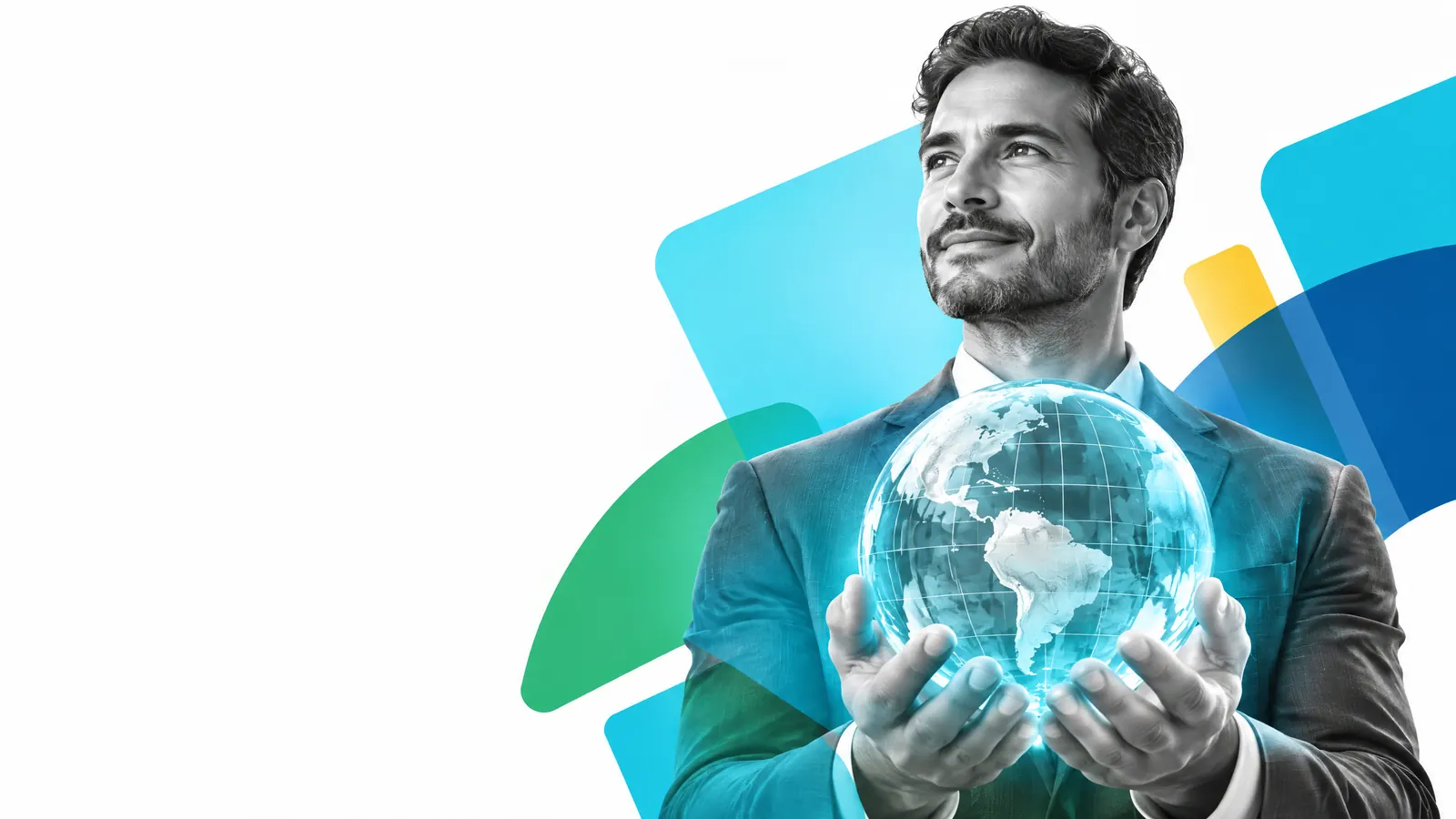 Business professional holding a globe